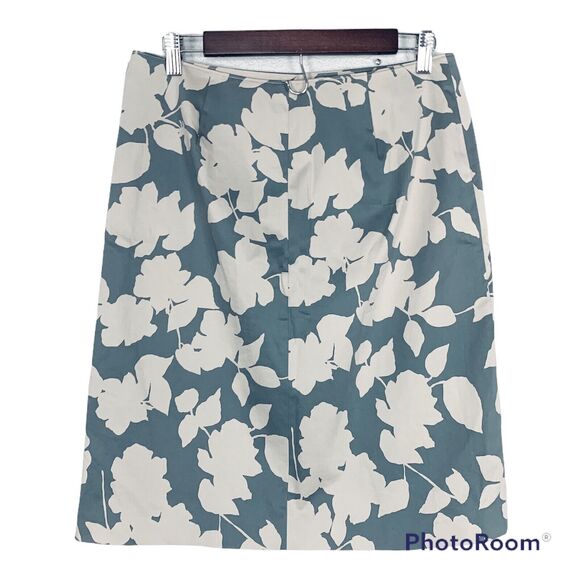 Nordstrom Halogen Size 8 Teal White Floral Knee Length Pencil skirt Stretch - Picture 2 of 4